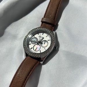 Fossil crystal watch with leather band